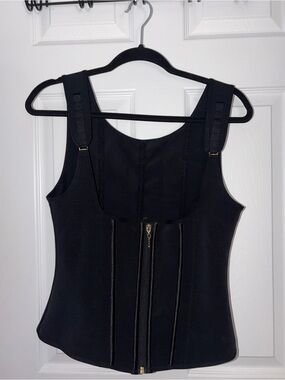 Black Sculpting Zip-Front Bodysuit Tank
